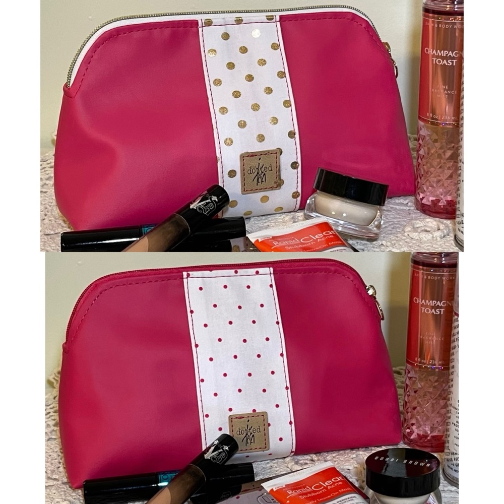 Barbiecore Pink & Gold Polka Dot Cosmetic Pouch - Picture 4 of 4